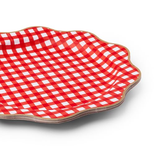 Image of Bonjour Fete Elegant Cherry Red Gingham Dinner Plates, Pack of 8, 11 inchD