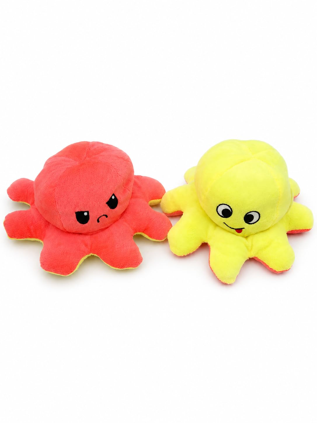Generisch Octopus Plush Reversible 17 x 12 cm Two Emotions Soft Plush Toy - Gift for Kids (Red, Orange, Yellow)