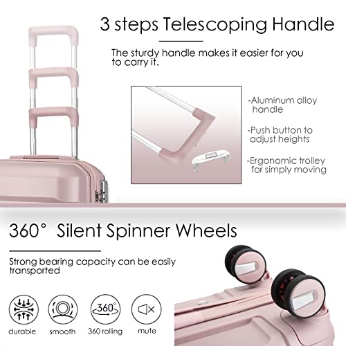 Somago 4 Pieces Luggage Set(14/20/24/28) Pp Lightweight 4 Double Rolling Wheels Suitcase With Tsa Lock & Ykk Zipper Bussiness Trip (Rosegold) #TOP2