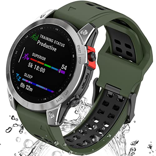Miimall Compatible for Garmin Fenix 7S Bands, 20mm Width Strap Soft Silicone Sport Waterproof Strap Band for Garmin Fenix 7S/7S Solar/7S Sapphire Solar/6S/6S Pro/5S/5S Plus(Green, Black)