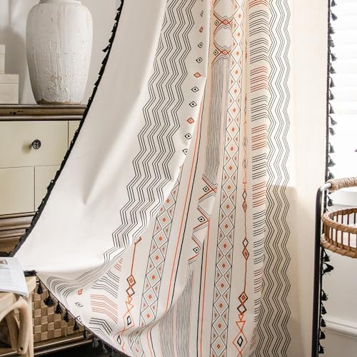 ColorBird Cortinas bohemias para dormitorio, 2 paneles de 63 pulgadas, cortinas semiopacas para oscurecer la sala de estar, cortinas geométricas