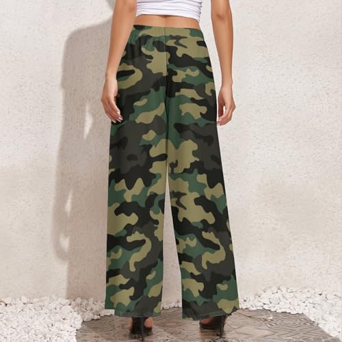 Palazzo Pants for Women - Green Camo Classic Comfy Casual Womens Wide Leg Pants Baggy Lounge Pants4