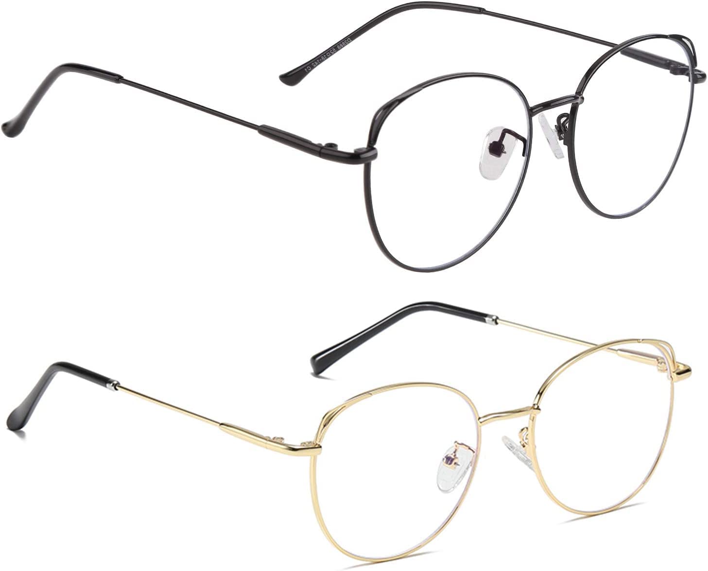 COOLOO2 Pack Blue Light Blocking Gl Women for Blocking UV Anti Headache and Eyes Strain Super Light Weight Computer Gaming Metal Retro Round Gl Fashion Accessories