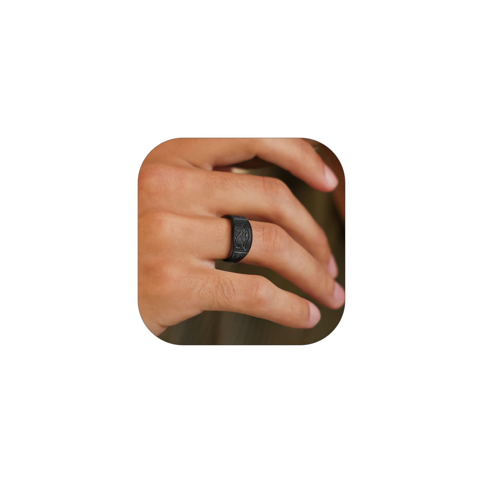 Vintage Eye Of Horus Rings, Gold Plated/Black Stainless Steel Ankh Ring, Ancient Egyptians Symbol Amulet Protection Jewelry, #7-#14, Come with Box