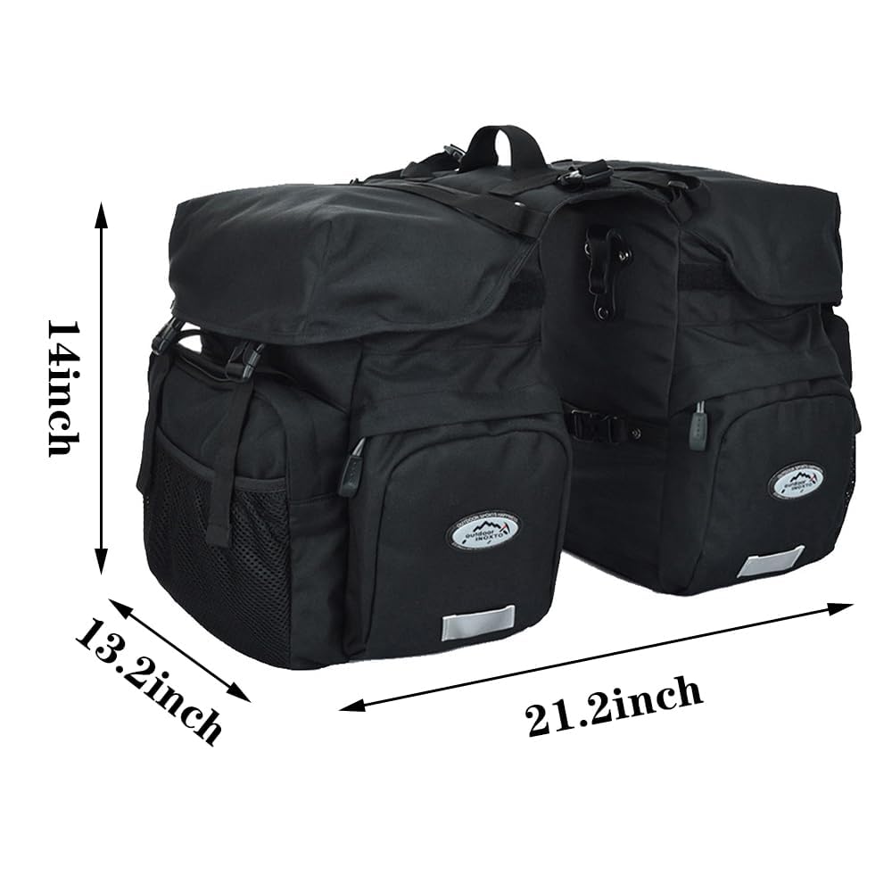 ZTZ 50L Panniers Bike Bags, Waterproof Bike Panniers Made of High-Density 600D Polyester for Durable Use, Bike Saddle Bag come with Reflective Trim and Rain Cover, Easy Organize in 7 inch Rack(Black)