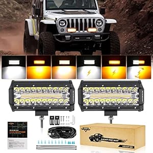 Auxbeam 7 Inch Strobe LED Light Pod, 6 Modes Amber White Fog Light Bar 300W 30000LM Off-road Light Warning Light Emergency Strobe Light, 10FT Wiring Harness with Memory Function, 2 Year Warranty
