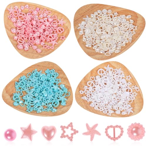 CALLARON 4Bags DIY Plastic Nail Charms Beads of Heart Star Bowknot Decorations for Nail Art Crafting Jewelry Making Lightweight Durable Decorative Accessories
