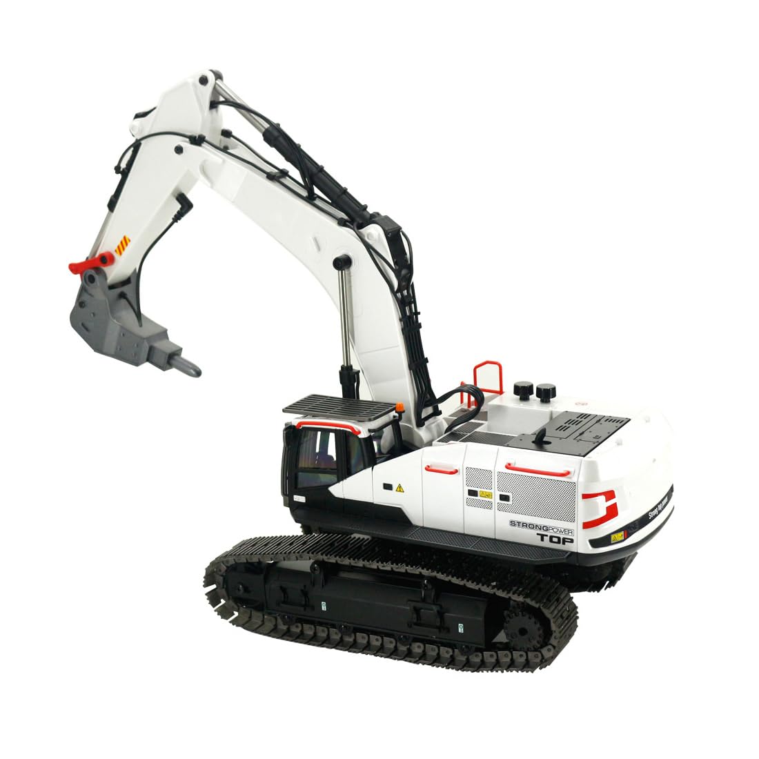 Escavatore RC in lega scala 1/14 con grabber a sfera, artiglio e trapano, telecomando 22CH e luci effetti sonori, regalo per gli amanti dei veicoli da costruzione RC (bianco)