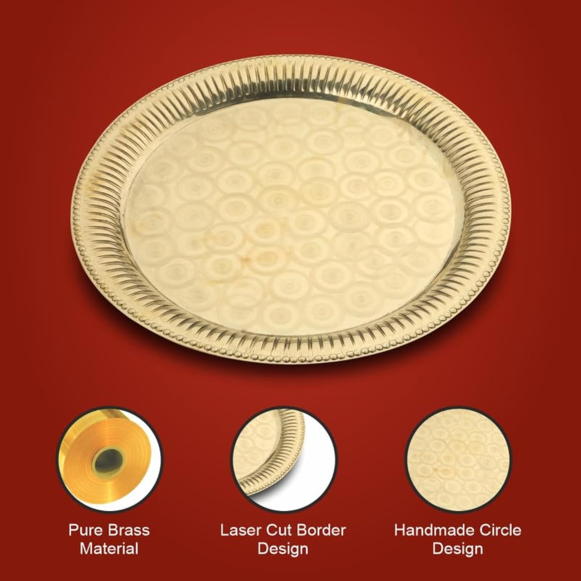Pure Brass Flower Embossed Pooja Thali Plate