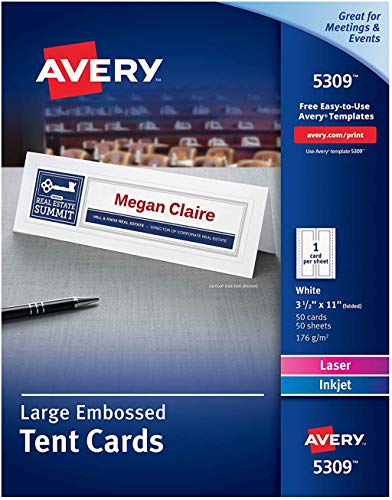 Avery Printable Large Tent Cards Laser Inkjet Printers 50 Cards 3 