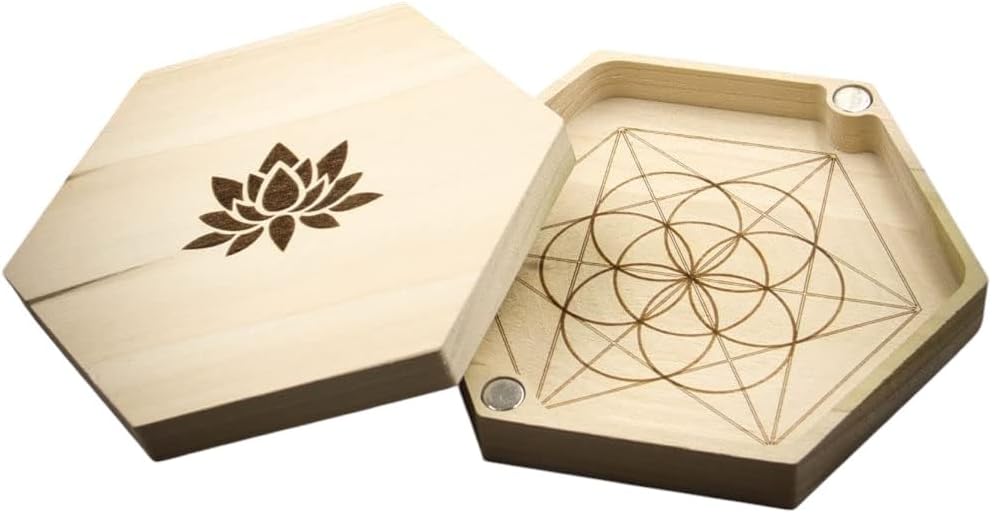 Mini Crystal Travel Grid with Seed of Life Symbol - 6 inch Sacred Geometry Travel Grid Board