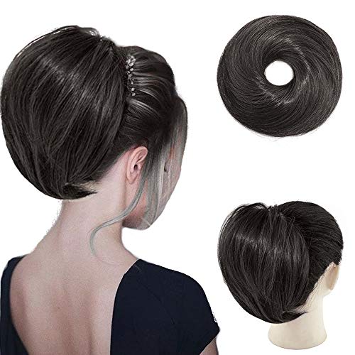 Messy Bun Hair Piece Straight Hair Bun Extension Scrunchies Synthetic Messy Bun Scrunchies Elastic Tousled Bun Ponytails Hair Piece for Women(1B)