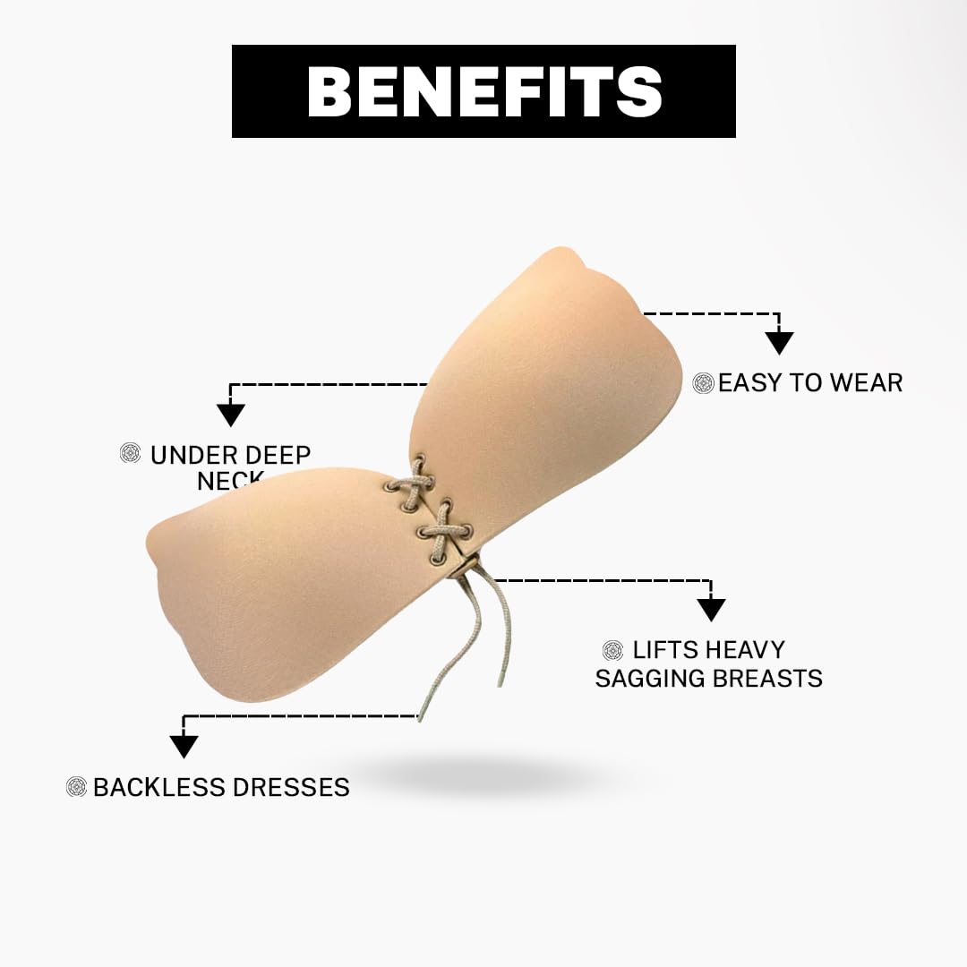 HOUSE OF BEAUTY HOB Reusable Butterfly Bra Push Ups Invisible Bra for Backless & Lift (D Cup) Skin - Image 6 thumbnail