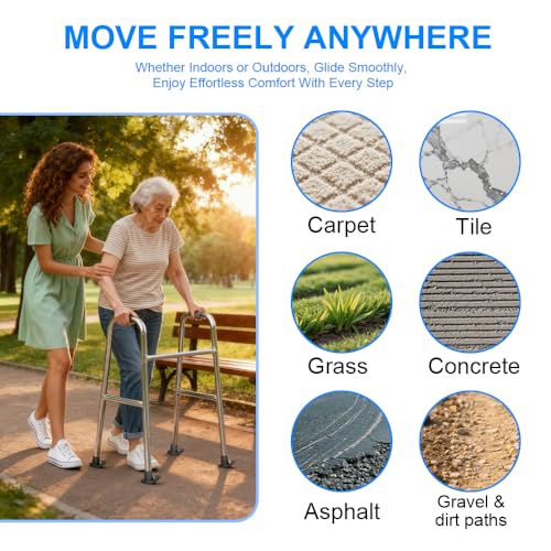 4 Pcs Walker Ski Glides for Folding Walkers & Rollators, Universal Fit Walker Accessories, Mobility Aid Accessory for Seniors, Durable and Wear-Resistant, Easy Fit Walkers Glides for Smooth Mobility