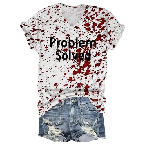 Oversized Tshirts for Women,Bloody Problem Solved Halloween Print T-Shirt Shirt Vintage Shirts for Women Fun Tie Dye