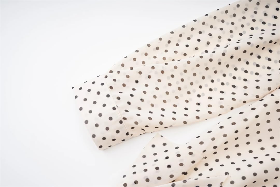 Disimlarl Abito da donna con colletto alla coreana, abito lungo stampato a pois, abito da ufficio