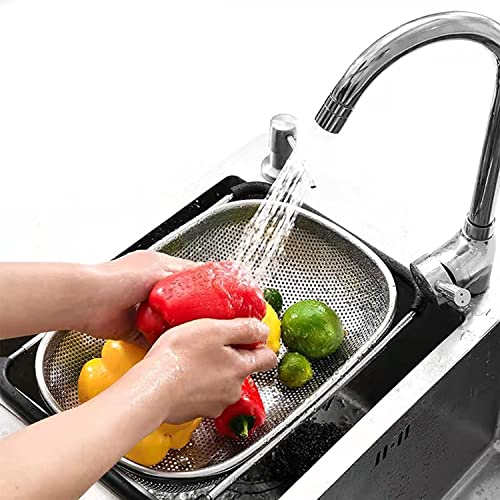 Image of Onrpix Multipurpose Stainless Steel Colander Basket for Washing Rice, Fruits, Vegetables, Grains, Strainer Drainer Bowl with Handle, The Kitchen Bowl (Square)
