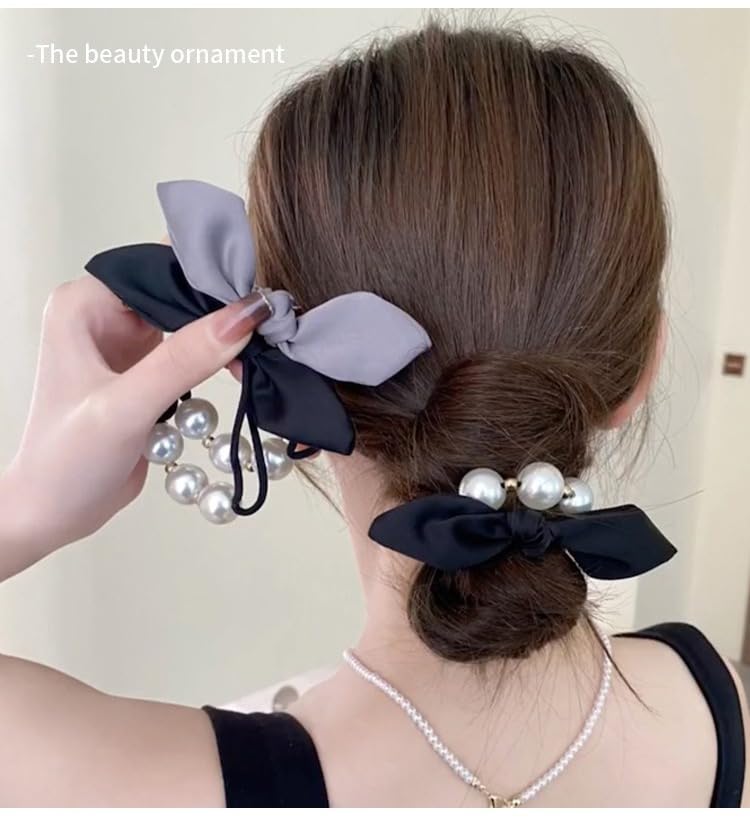 Miniatura 3 de 4 piezas de cordón de pelo con lazo de perla, de alta elasticidad, duradero, accesorios para la cabeza, banda para el cabello, accesorios para el