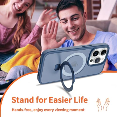 Image of Magnetic for iPhone 13 Pro Case & iPhone 14 Pro Case, 6.1 inch, Compatible with MagSafe, Rugged Kickstand, Not-Yellowing Military-Grade Protection, Matte Blue
