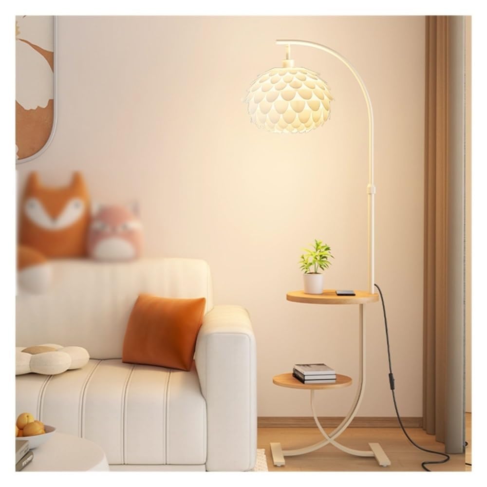 Jian1004 Floor Lamp, Wooden Table Floor Lamp for Bedroom, Living Room & Office with Reading Light(White)