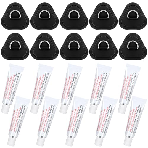 Newwiee 10 D Ring PVC Patch for Inflatable Boat With10 Liquid Waterproof Repair Patch Cement Inflatable Repair Set for Inflatable Boat Dinghy Sup Kayak Surfboard Rafting Canoe