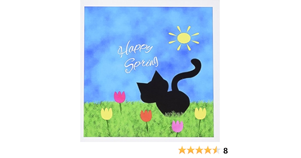 3dRose Cute Black Kitty Cat Colorful Tulips Happy Spring - Greeting Cards, 6 x 6 inches, set of 12 (gc_180749_2)