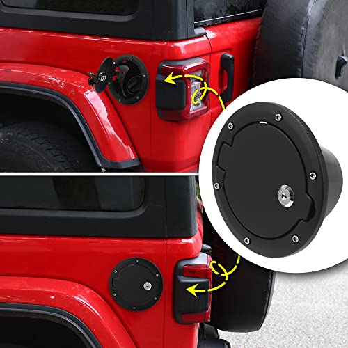 ACROPIX Fuel Filler Locking Door Gas Tank Cap Cover for Jeep Wrangler JK with Keys - Pack of 1 Black - Image 3
