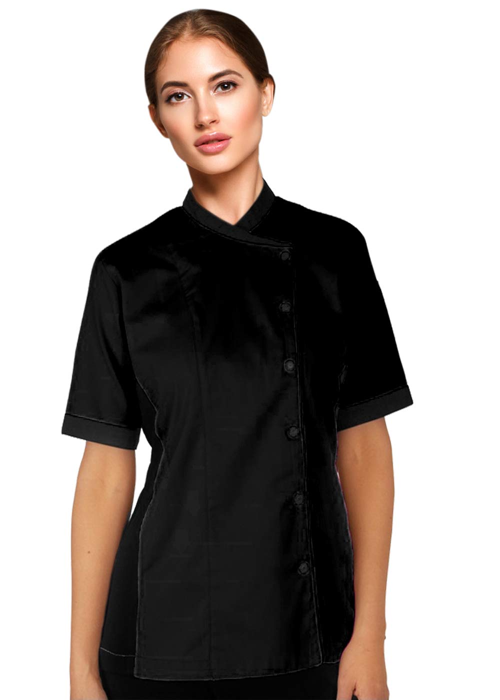 Short Sleeves Women's Ladies Side Mesh Panel Chef Coat By Uniformates (Blue, XL (For Bust 40-41))