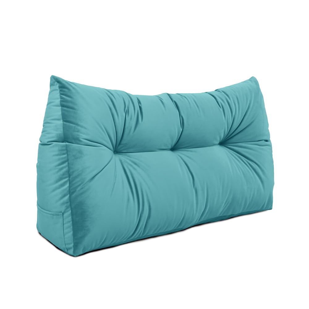 Lancashire Textiles Turquoise 20 X 50 X 90Cm (Single Bed) Luxury Velvet Triangular Wedge Bedroom Headboard Cushion - Headboard Bolster Support Pillow For Bed, Sofa, Chair - Made In Britain