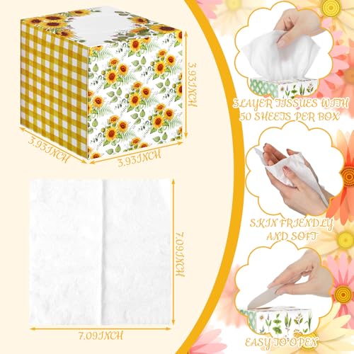 Image of Fourluoo 12 Pack Flower Facial Tissues Cube Face Boxes 600 Sheets 3 Ply | Small Square Floral Plaid Tissues Bulk for Summer Car Bedroom Supplies, Soft Tissues