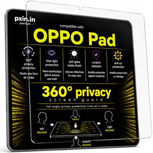 Image of Pxin 360 Pro Privacy Screen guard compatible with OPPO Pad | Anti Glare | Anti UV | Anti Blue | Anti Reflection | Privacy Filter | Unbreakable Build