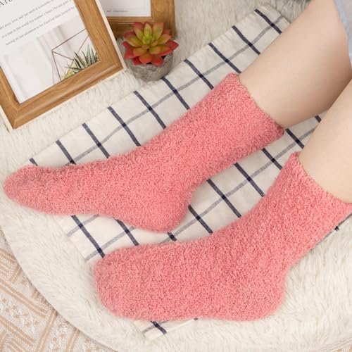 Image of Loritta 5 Pairs Womens Fuzzy Socks Cozy Soft Fluffy Cute Cat Animal Winter Warm Slipper Socks Christmas Stocking Stuffers