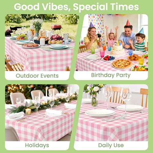 Image of LANLISA 4 Pack Pink Gingham Tablecloth Plastic, 54 x 108 Inch Rectangle Table Cloth Disposable, Valentines Day, Easter Party, Mothers Day Decorations Tablecloths, Birthday Picnic Plastic Cover