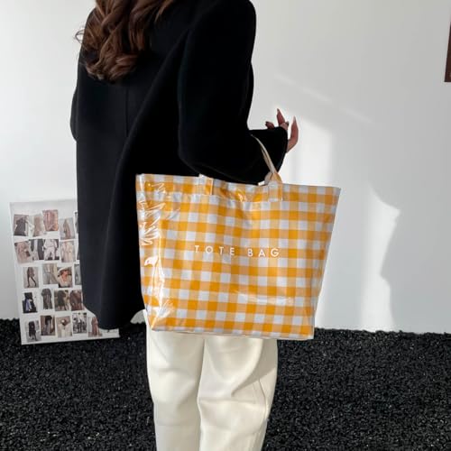 Image of Lushandy Striped PVC Tote Bag for Women, Waterproof Plastic Tote Bag for Beach Pool Large Top Handle Travel Hobo Handbag | Waterproof Material