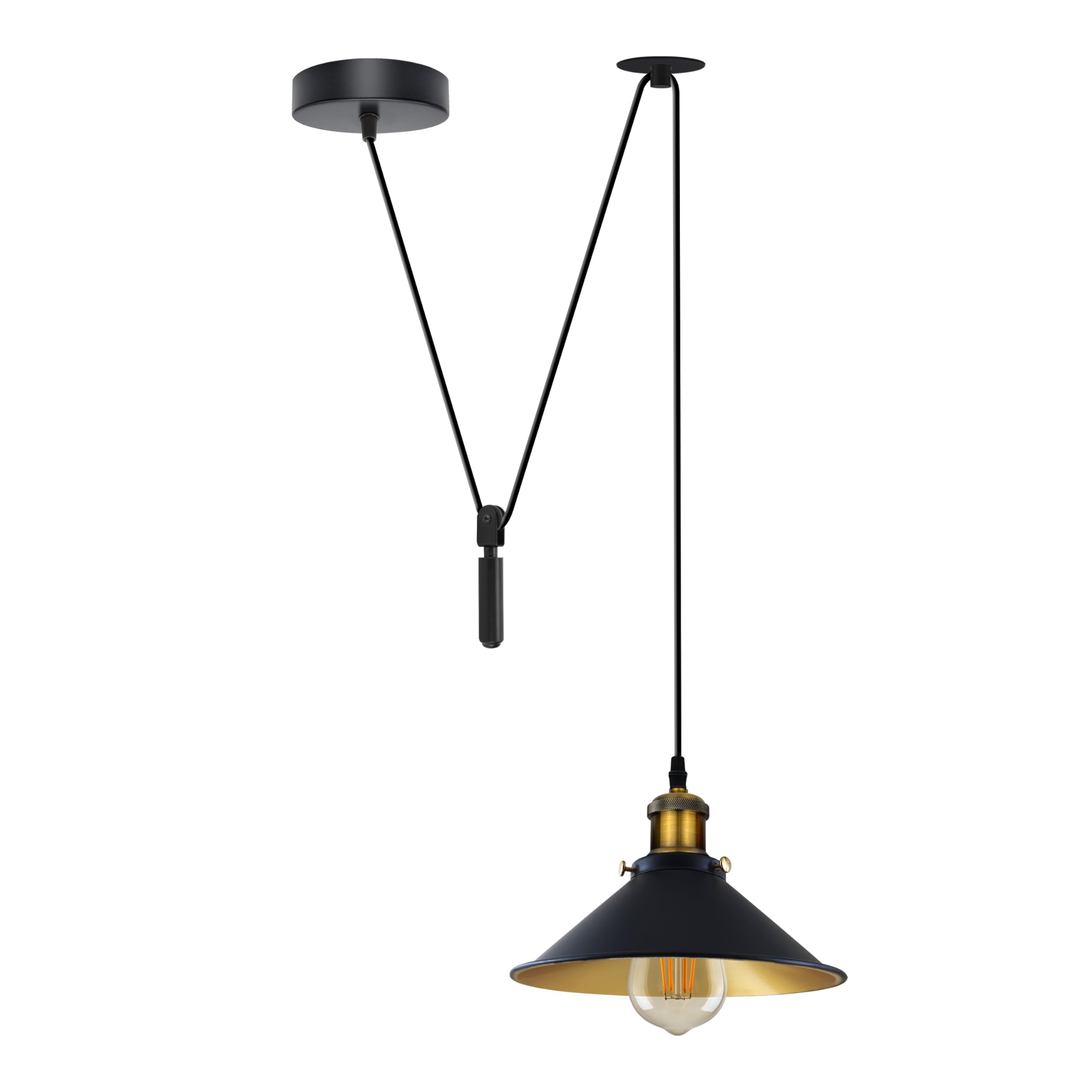 DC VOLTAGE 22cm Black Inner Gold Cone Spider Pendant Light,Industrial Hanging Ceiling Lamp with E27 Base & 2M Adjustable Cord for Farmhouse Kitchen, Dining, Hallway with Bulb
