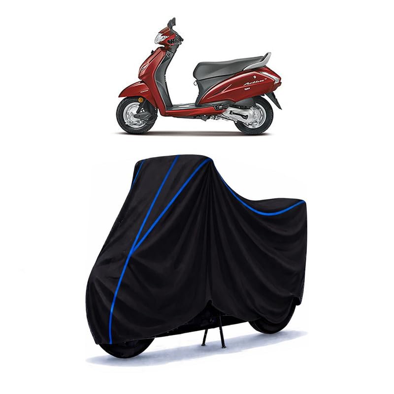 Image of Scooty Cover Water Resistant for Activa 5G | Universal Scooter & Bike Cover | Heavy Duty UV Dust, Rain & Scratch Protection | Elastic Fit All Weather Indoor Outdoor | Black with Blue Piping
