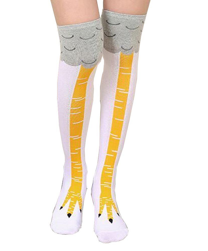 Crazy Funny Chicken Legs Knee-High Novelty Socks Funny Gifts, 1 Pair White, Medium
