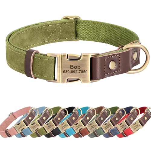 Image of Personalized Dog Collars, Quick Release Buckle, Olive Green,M