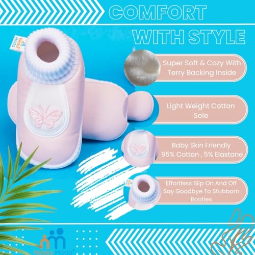 Image of Neska Moda 0 To 6 Months Baby Boys & Girls Cotton Butterfly Slip On Baby Booties-BT375