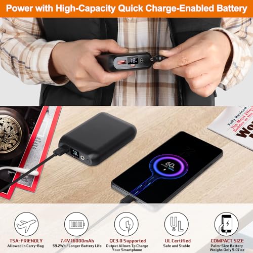 BIAL Verwarmd vest voor dames, verwarmd vest met 7,4 V snel opladen 16000 mAh batterij, verwarmde kleding lichtgewicht bodywarmer verwarmde jas elektrisch verwarmd vest voor dames en vrouwen - Afbeelding 6