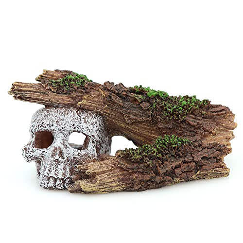 Image of AQUA KT Aquarium Landscape Skeleton Head Skull with Tree Branch for Betta Cichlid Fish Hiding Rock Aquatic Decoration