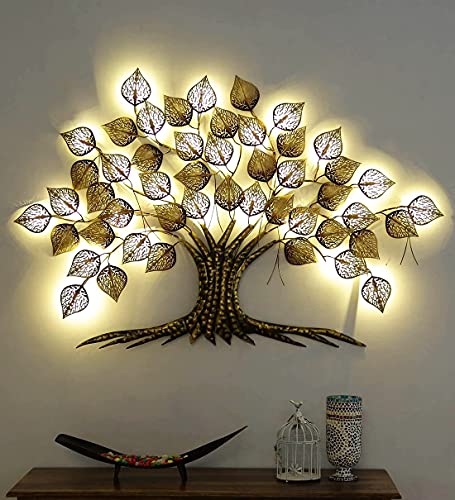 Image of Pooja Enterprises Tree Wall Art Golden with LED Size 55x2x38 Inch Powder Coated for Home Office Living Room Decoration Item