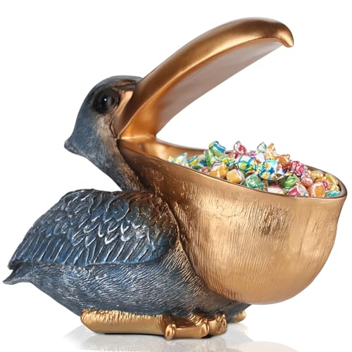 PlivBloom Pelican Key Holder Statues Fun Animal Hippo Candy Dish Candy Dish for Office Desk Unique Modern Key Holder for Pelican Figurine Suitability Desk candy bowl and Entry Table Decor Items(Gold1)