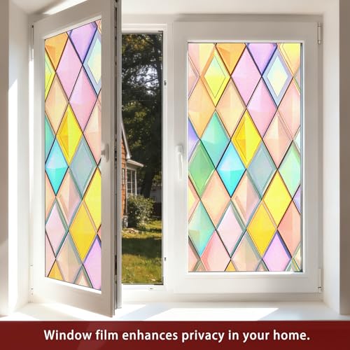Image of Nuxovilar Pastel Geometric Diamond Pattern Window Film 17.7x39.4 PVC