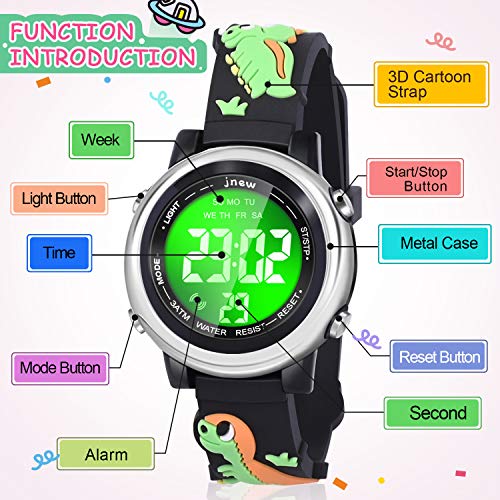 kids watches with waterproof alarm - dinosaur gifts for boys girls age 3-10