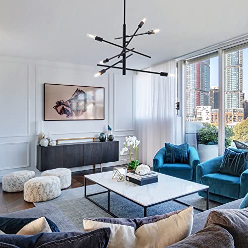 VILUXY Modern Chandelier Lighting Fixture Matt Black Finish Mid-Century Pendant Lighting for Dining Room Bedroom Kitchen Living Room 6-Light - Image 3