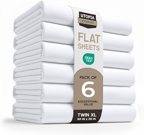 Miniatura 17 de Utopia Bedding Sábanas planas - Paquete de 6 - Tela de microfibra cepillada suave - Sábanas superiores resistentes al encogimiento y a la Blanco