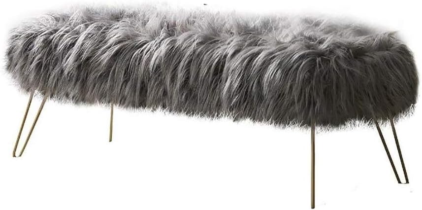 Sheng Zhanyan firms Modern Contemporary Ottoman/Bench Faux Fur Long Bed End Stool Sofa Stool Foot Rest Stool/Seat with Gold Metal Legs - 80cm L x 45cm