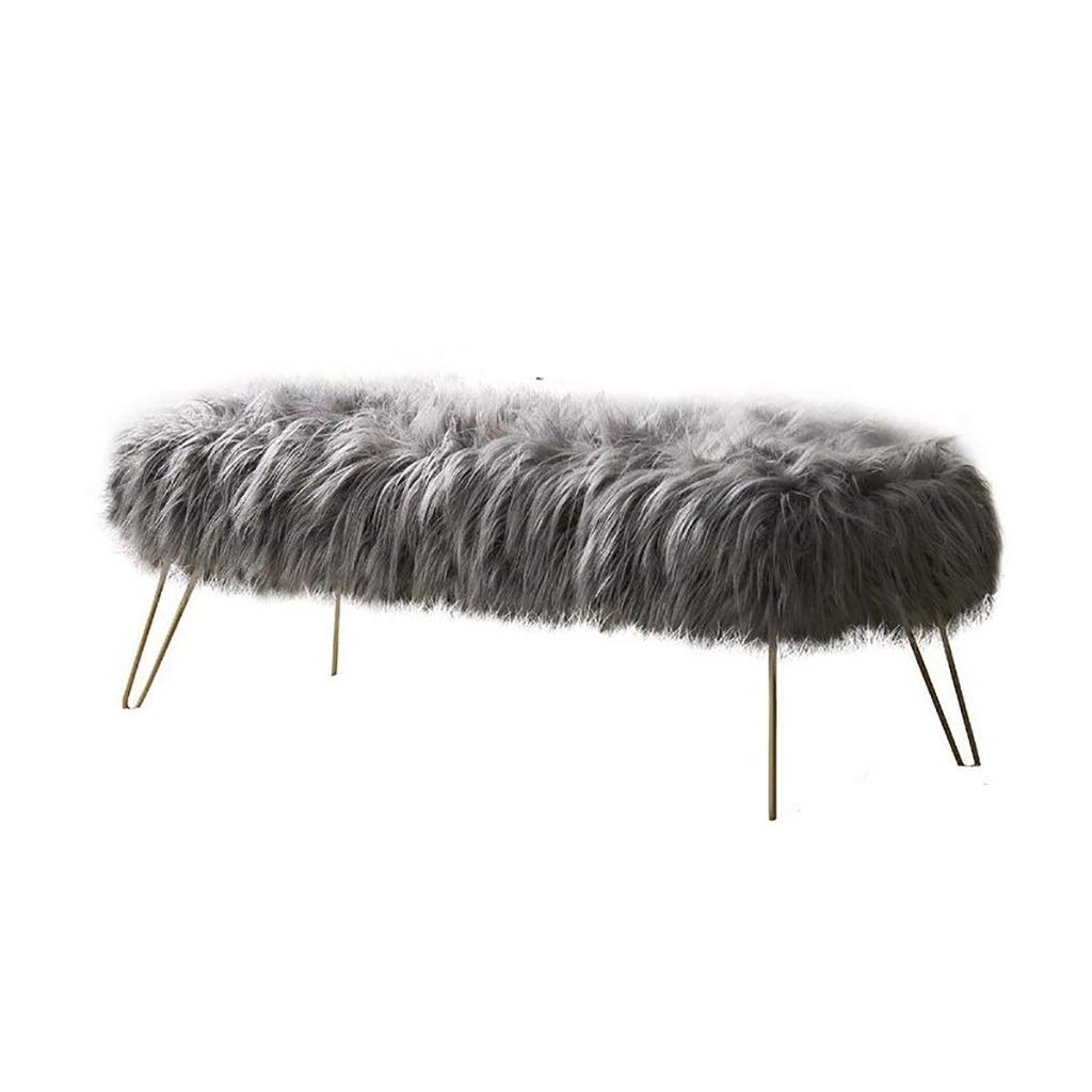 Sheng Zhanyan firms Modern Contemporary Ottoman/Bench Faux Fur Long Bed End Stool Sofa Stool Foot Rest Stool/Seat with Gold Metal Legs - 80cm L x 45cm