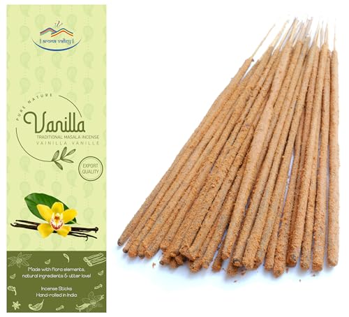 Aroma Valley Vanilla Incense Sticks - Authentic Traditional Handrolled Masala Incense - 100 Grams - 75 to 85 Sticks